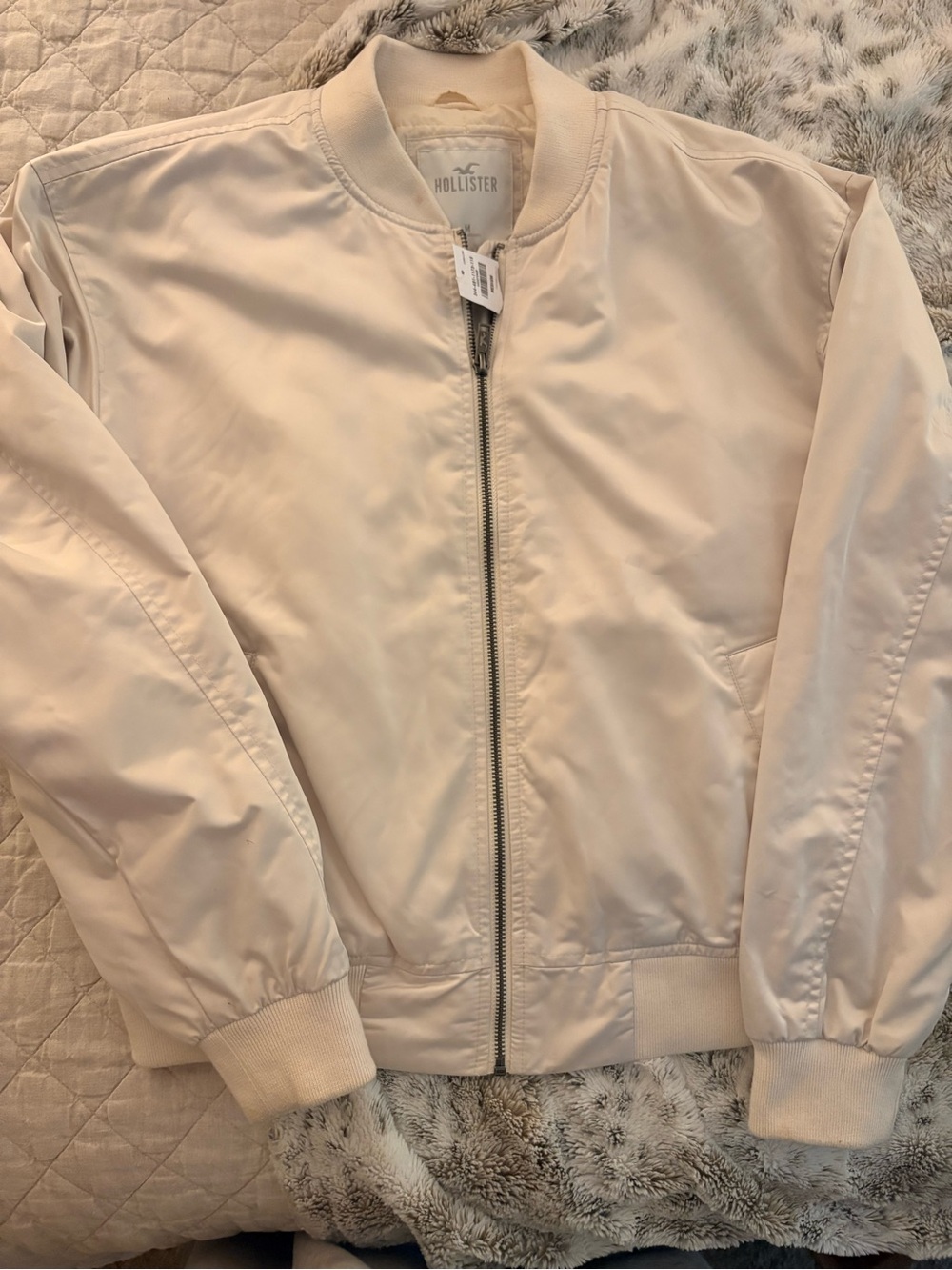 Hollister Cream Lightweight Bomber Jacket
